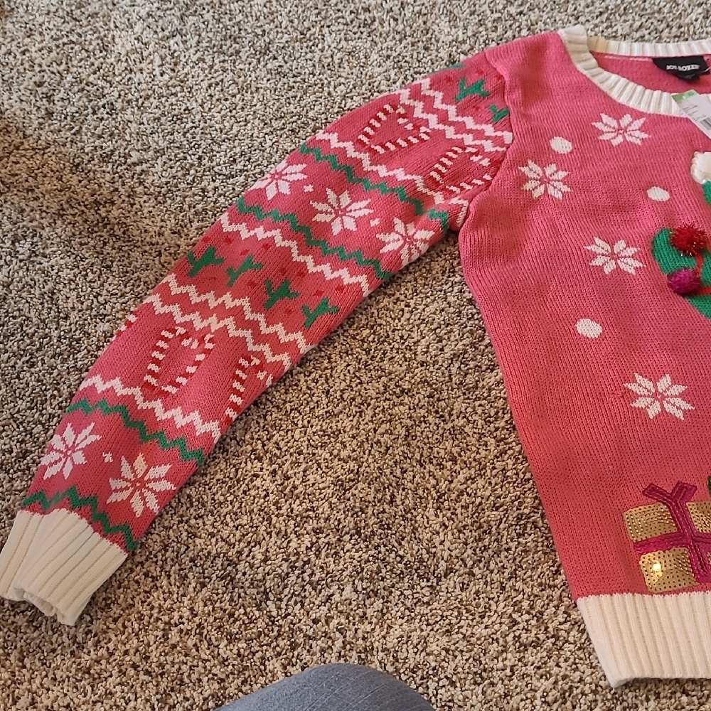 Joe Boxer Pink and Green Crew Neck Christmas Sweater - Picture 4 of 7